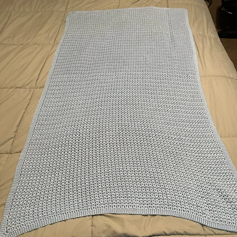 Blue Crochet Open Knit Baby Blanket Crib Security Lovey 48X32 Handmade